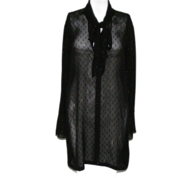 THEORY Sheer Dress, 2, NEEDS SLIP, Black, Secretary Bow, Metallic Swiss Dots - Picture 8 of 12